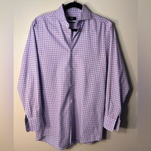 HUGO BOSS Mens Sharp Fit DRESS SHIRT 15 32/33 Blue/Burgundy Plaid (CL015)